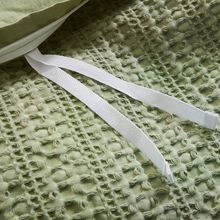 Load image into Gallery viewer, Corner tie detail on sage green textured duvet cover