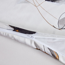 Load image into Gallery viewer, Zipper closure detail on white floral duvet cover
