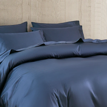 Load image into Gallery viewer, Blue duvet cover close-up bedroom
